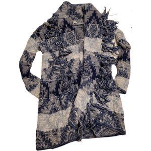 American Eagle Outfitters Boho Southwestern Tribal Fringe Blanket Cardigan Blue